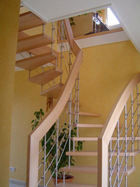 2 quart tournant escalier main courante bois inox